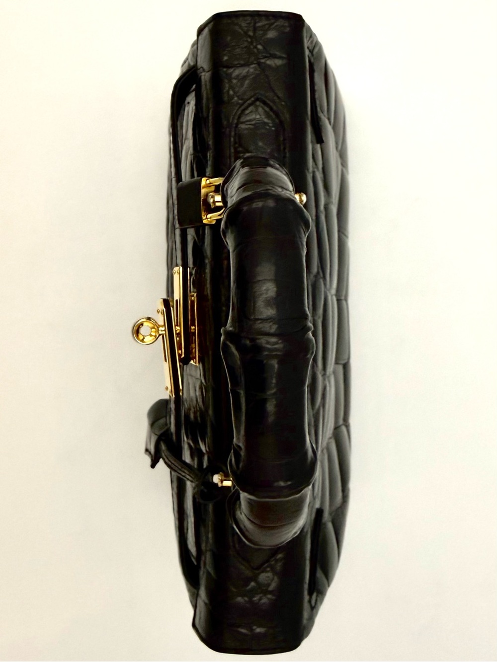 🐊COLOMBO 1937 MILANO • Black Exotic CROCODILE 32 Top-Handle Bag • Made in ITALY - Picture 9 of 16